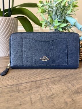 Coach Navy Zip-Around Leather Wallet